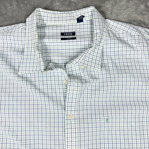 IZOD 4XLT Plaid Button Down Shirt Men’s Blue Green Cotton Long Sleeve - Picture 3 of 10